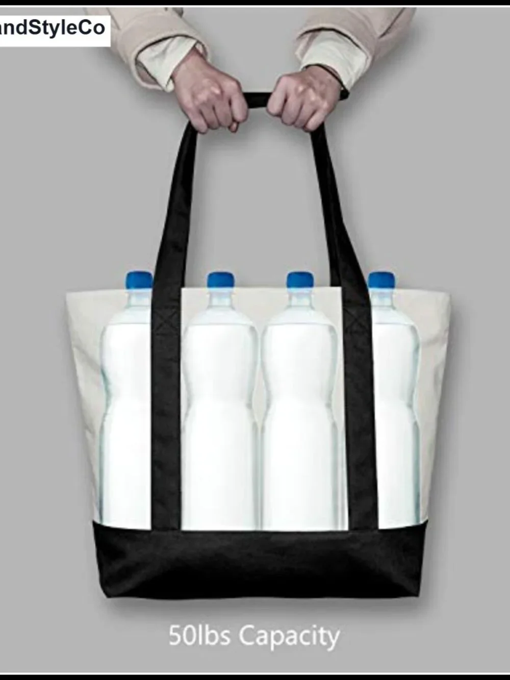 Canvas Tote Bag Reusable Grocery Shopping Zipper Pocket